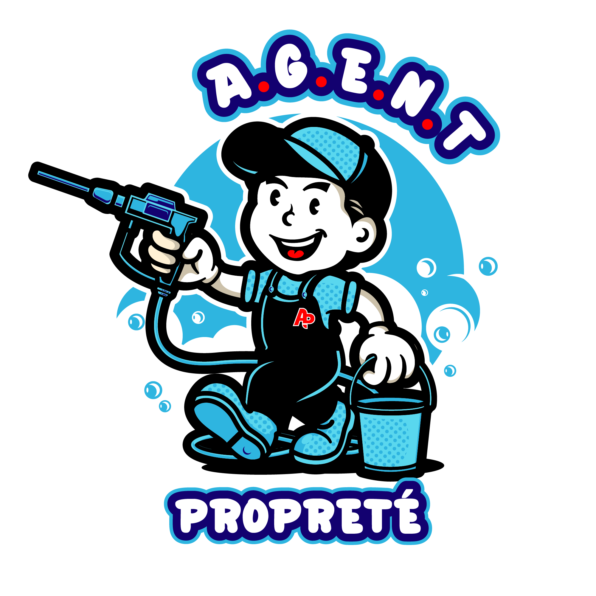 Logo agent propreté représentant un personnage prêt pour le nettoyage